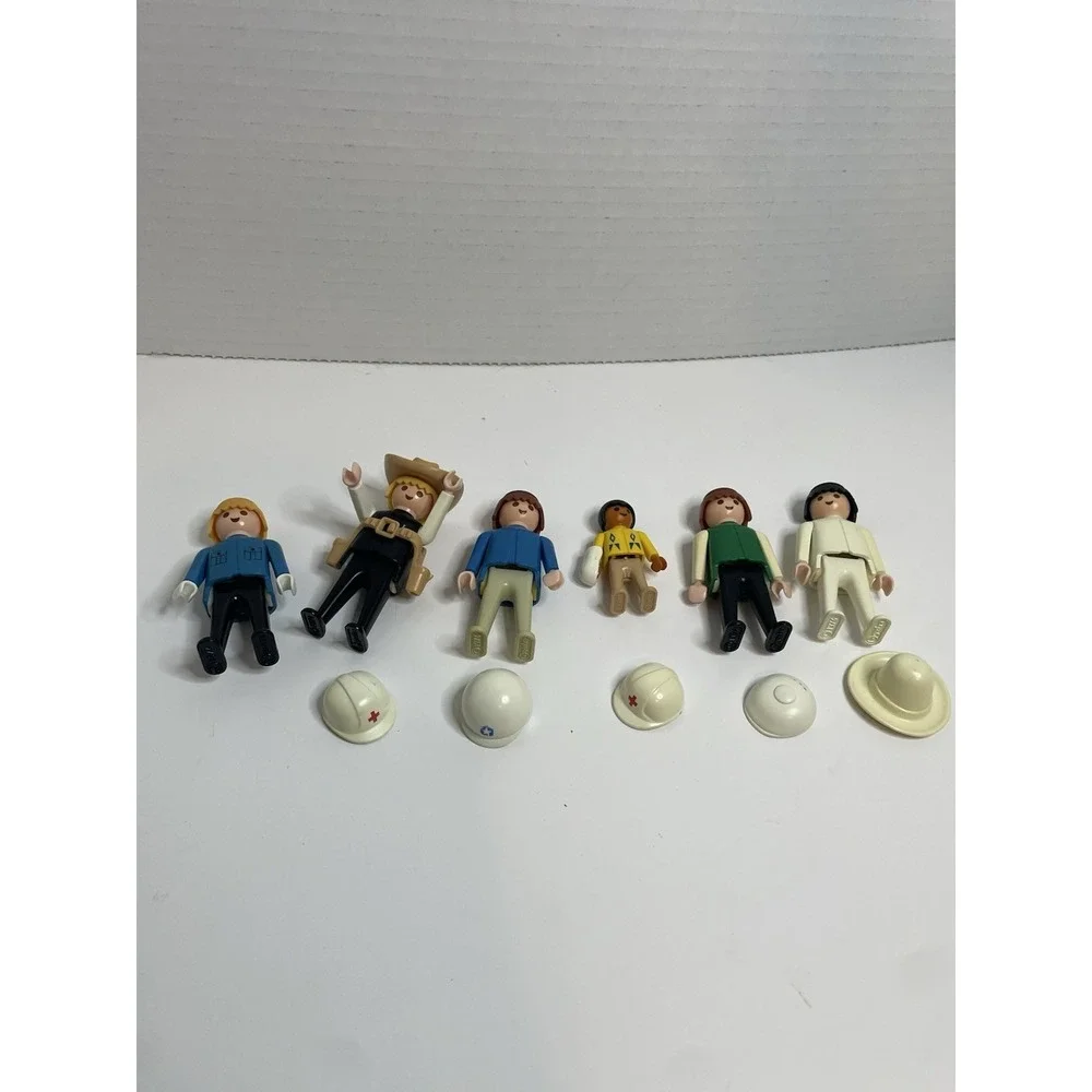 Vintage Playmobil Action Figure Lot Of 6 Figures And 6 Hats